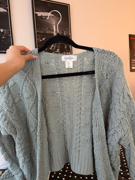 Jessica Simpson Sweaters - Jessica Simpson Open-Front Cable Knit Cardigan - Sage Blue
